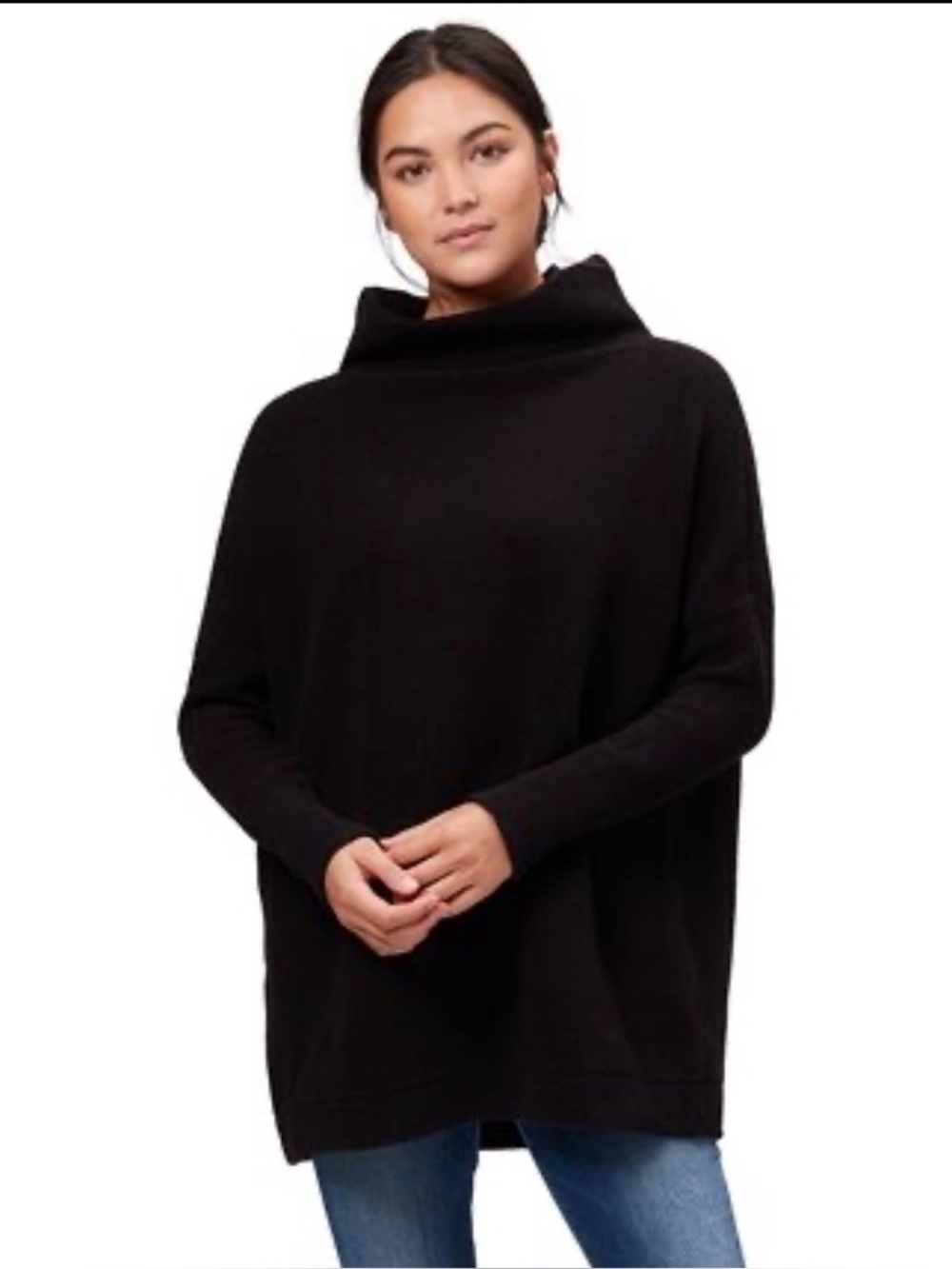 Free People Ottoman Slouchy Tunic Sweater Black Oversized Mock Neck XS
